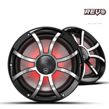 REVO CX-10 XS-B-SS S2 | REVO Series 10-inch High-Output Component Style Coaxial Speakers w/ XS-Black-Stainless Steel RGB Grilles