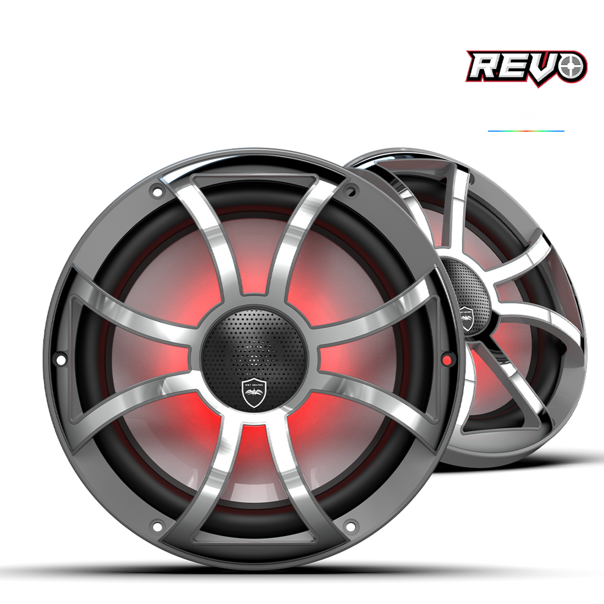 REVO CX-10 XS-G-SS S2 | REVO Series 10-inch High-Output Component Style Coaxial Speakers w/ XS-Gunmetal-Stainless Steel RGB Grilles