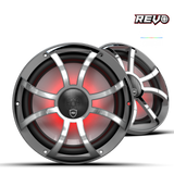 REVO CX-10 XS-G-SS S2 | REVO Series 10-inch High-Output Component Style Coaxial Speakers w/ XS-Gunmetal-Stainless Steel RGB Grilles