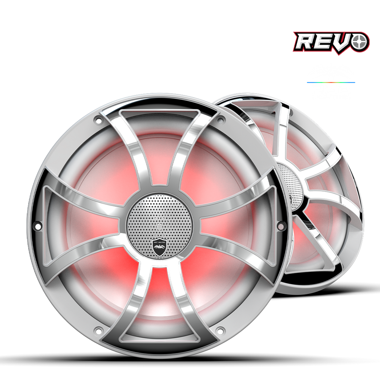 REVO CX-10 XS-W-SS S2 | REVO Series 10-inch High-Output Component Style Coaxial Speakers w/ XS-White-Stainless Steel RGB Grilles