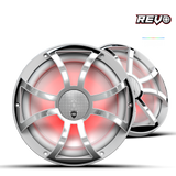 REVO CX-10 XS-W-SS S2 | REVO Series 10-inch High-Output Component Style Coaxial Speakers w/ XS-White-Stainless Steel RGB Grilles